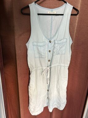 Harper Light Blue Button-Front Drawstring Tank Dress
